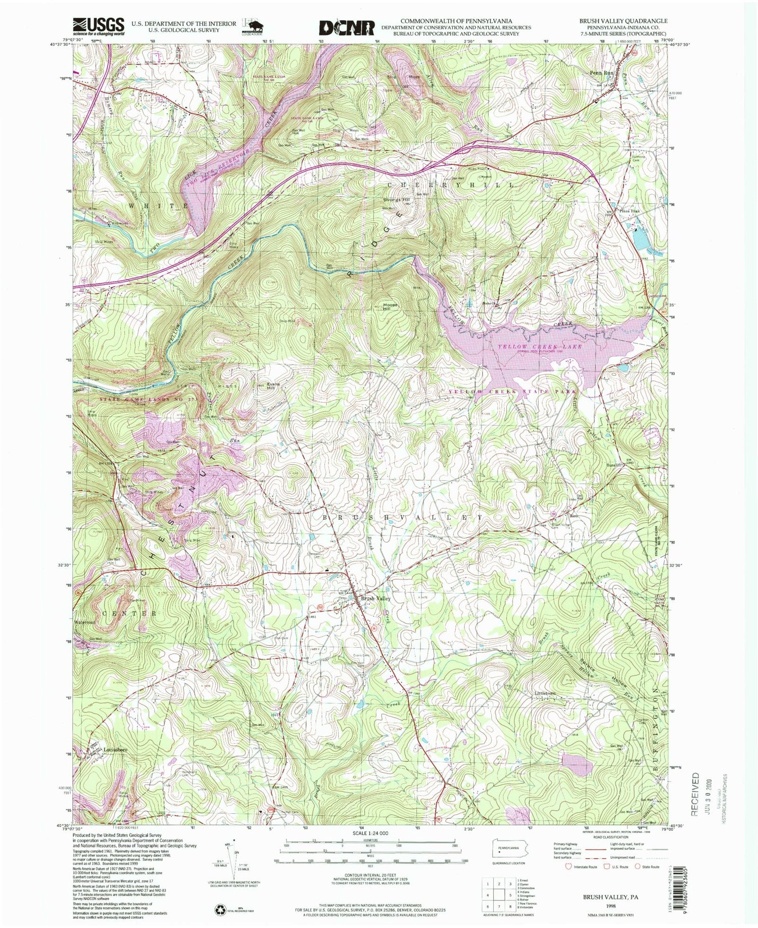 Classic USGS Brush Valley Pennsylvania 7.5'x7.5' Topo Map Image