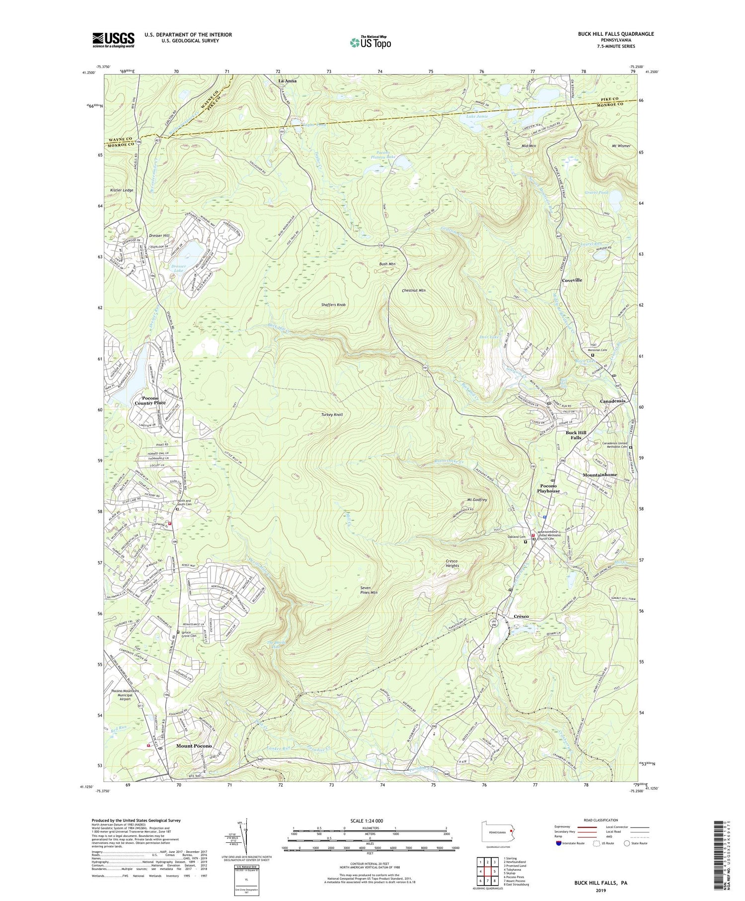 Buck Hill Falls Pennsylvania US Topo Map Image