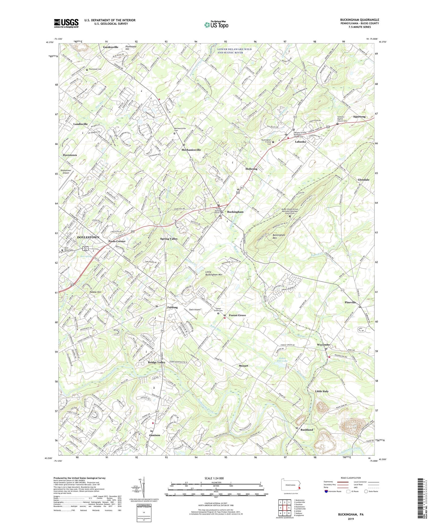 Buckingham Pennsylvania US Topo Map Image