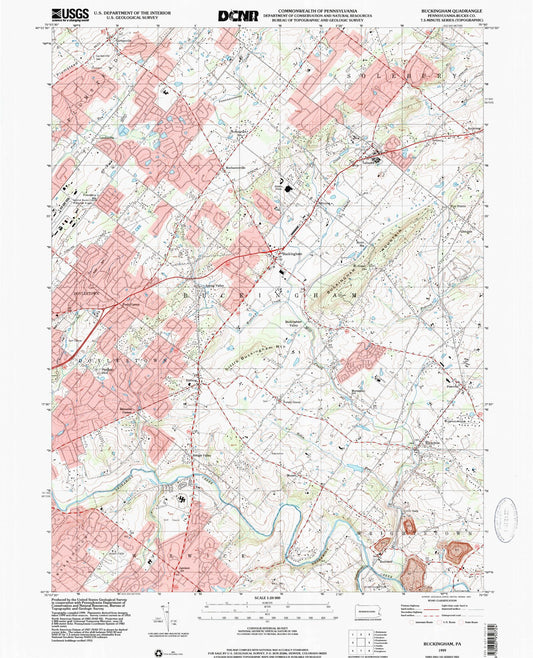 Classic USGS Buckingham Pennsylvania 7.5'x7.5' Topo Map Image