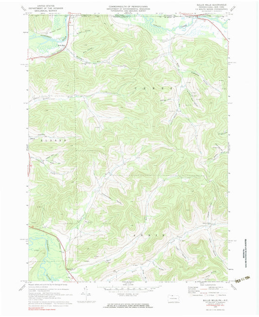 Classic USGS Bullis Mills Pennsylvania 7.5'x7.5' Topo Map Image