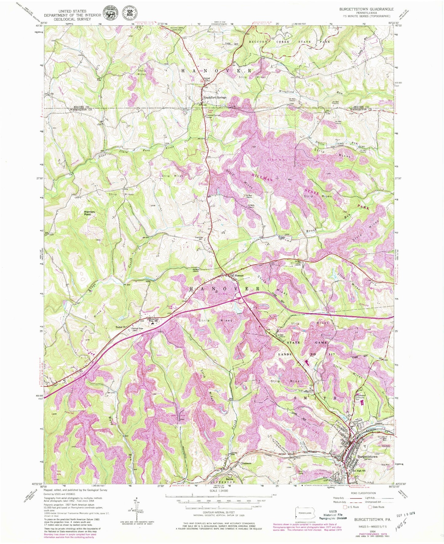 Classic USGS Burgettstown Pennsylvania 7.5'x7.5' Topo Map Image