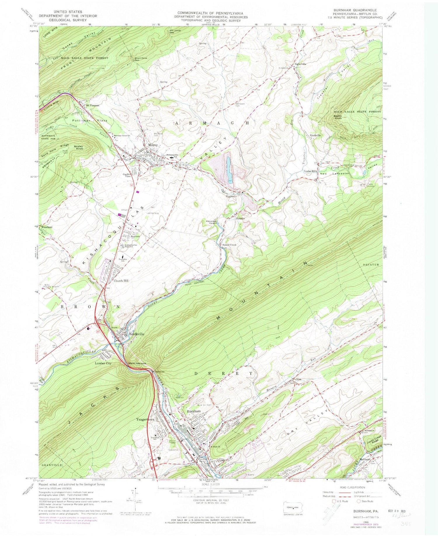 Classic USGS Burnham Pennsylvania 7.5'x7.5' Topo Map Image