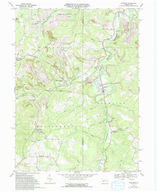 Classic USGS Burnside Pennsylvania 7.5'x7.5' Topo Map Image