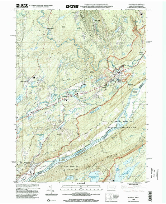 Classic USGS Bushkill Pennsylvania 7.5'x7.5' Topo Map Image
