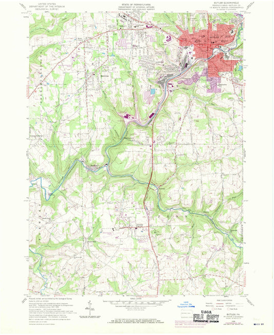 Classic USGS Butler Pennsylvania 7.5'x7.5' Topo Map Image