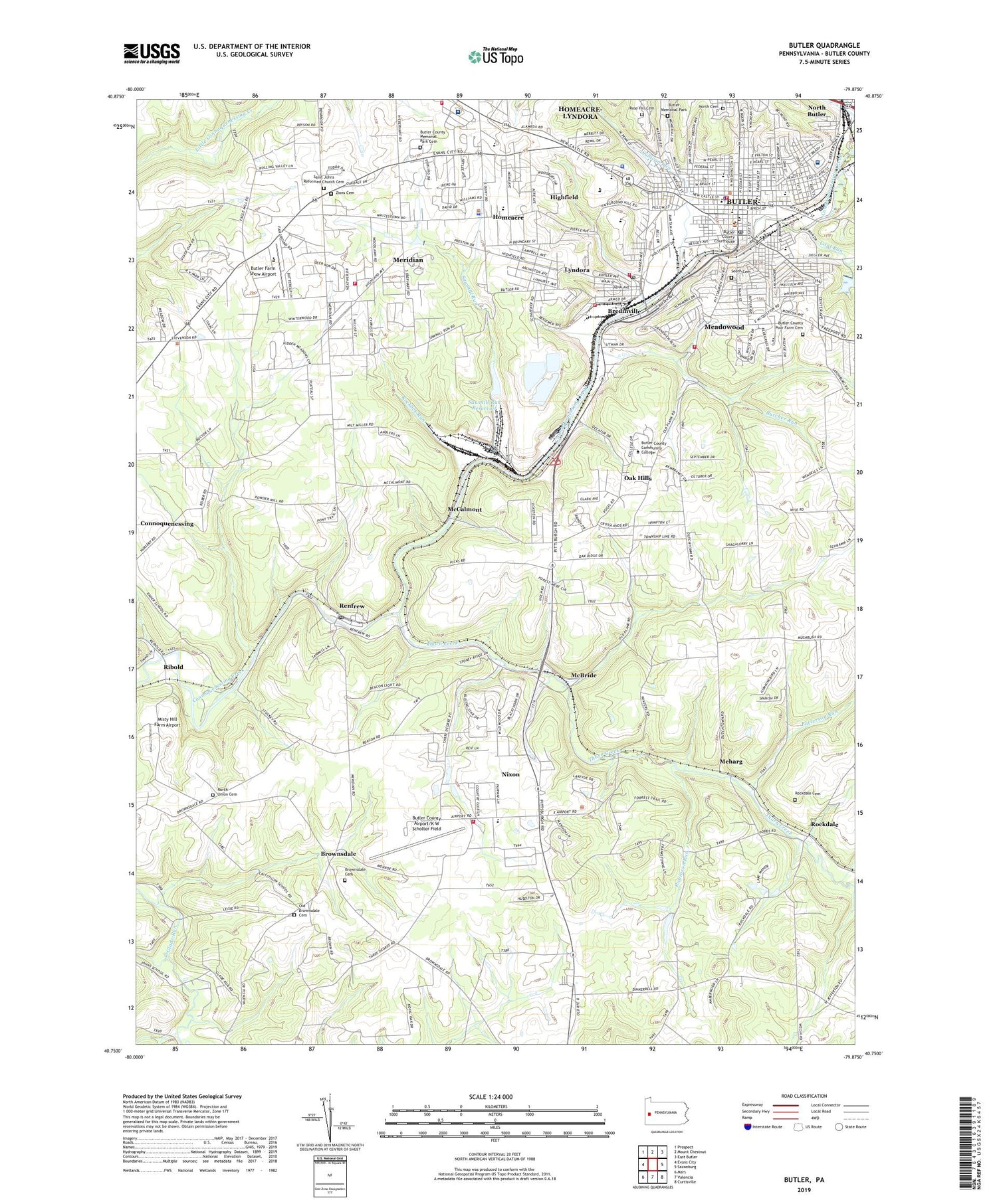 Butler Pennsylvania US Topo Map Image