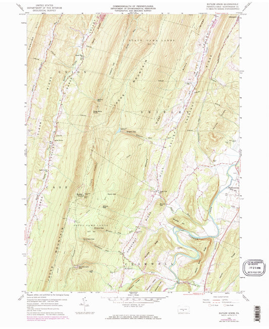Classic USGS Butler Knob Pennsylvania 7.5'x7.5' Topo Map Image