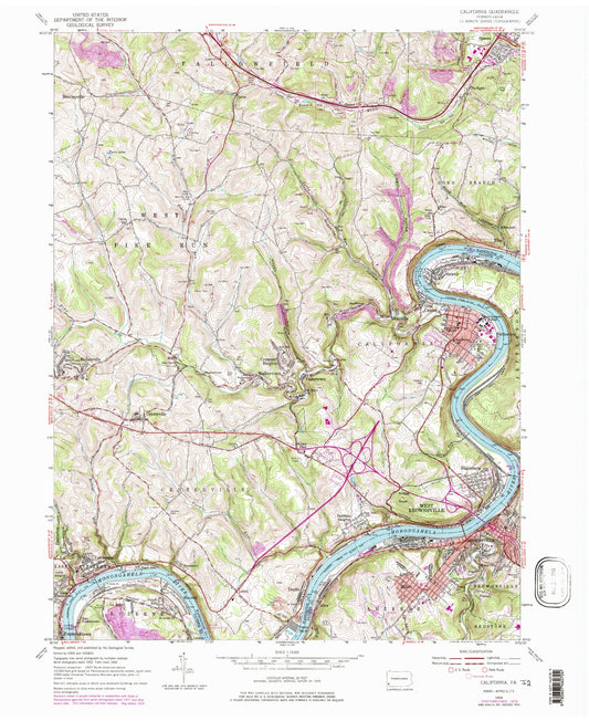 Classic USGS California Pennsylvania 7.5'x7.5' Topo Map Image