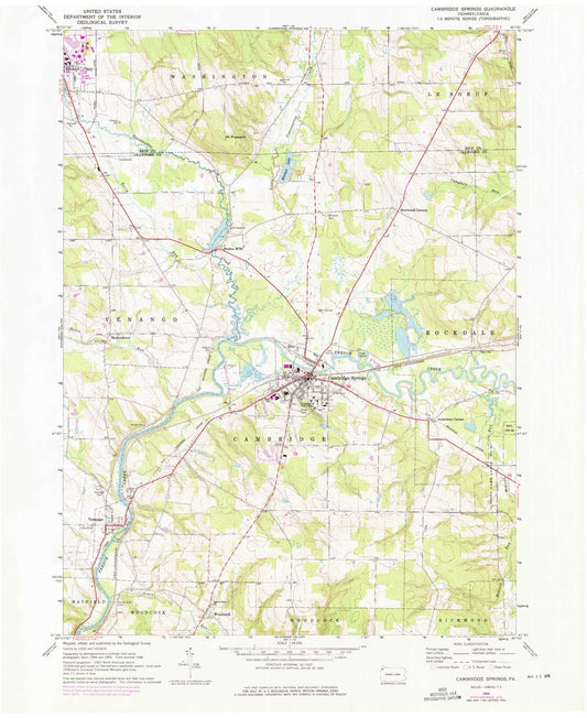 Classic USGS Cambridge Springs Pennsylvania 7.5'x7.5' Topo Map Image