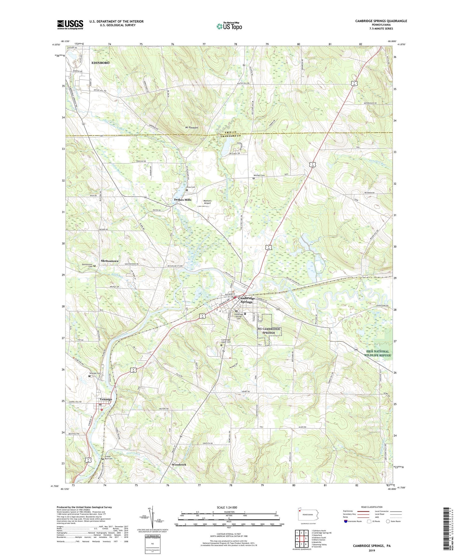 Cambridge Springs Pennsylvania US Topo Map Image