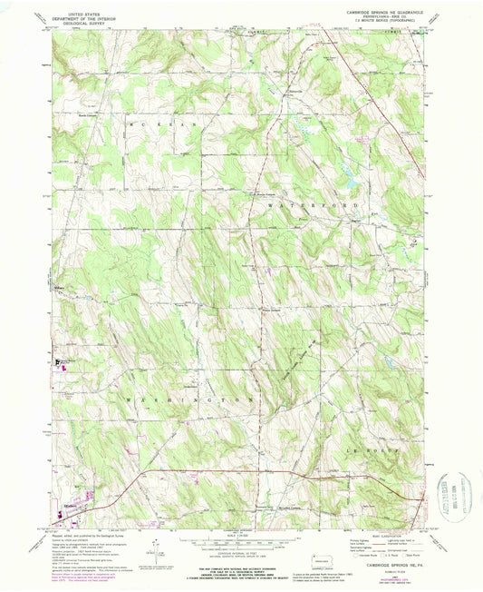 Classic USGS Cambridge Springs NE Pennsylvania 7.5'x7.5' Topo Map Image
