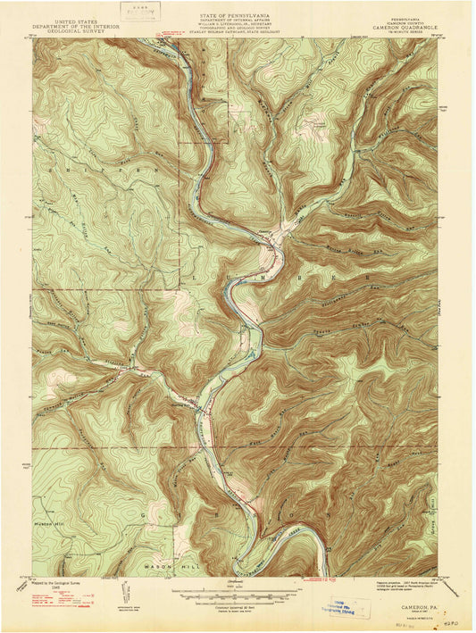 Classic USGS Cameron Pennsylvania 7.5'x7.5' Topo Map Image