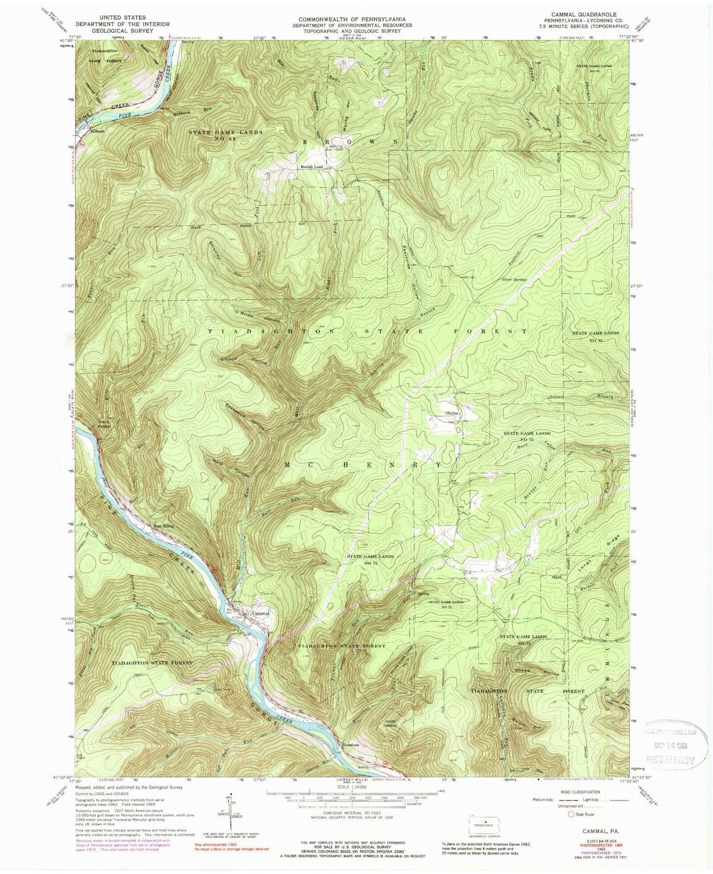 Classic USGS Cammal Pennsylvania 7.5'x7.5' Topo Map Image