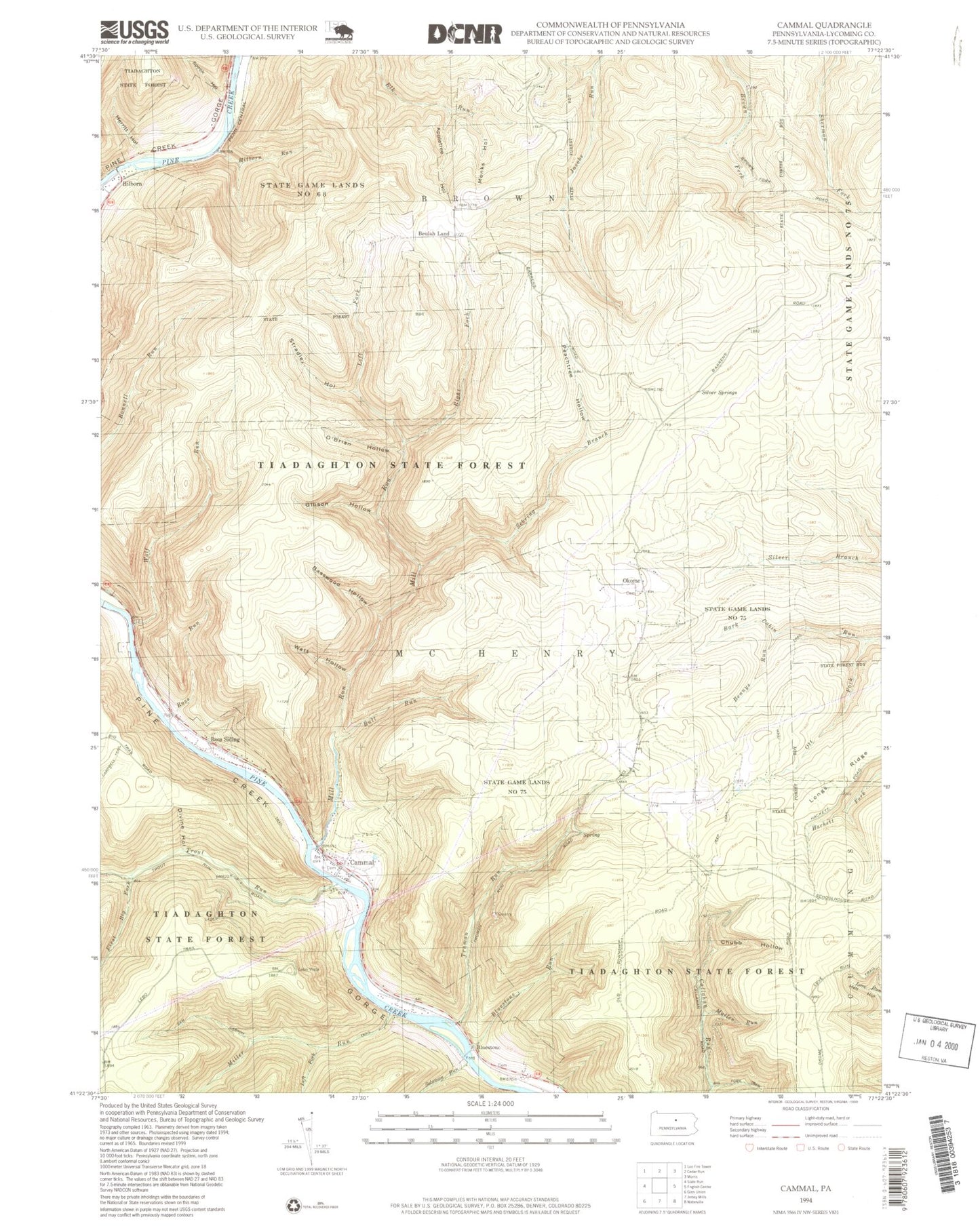 Classic USGS Cammal Pennsylvania 7.5'x7.5' Topo Map Image