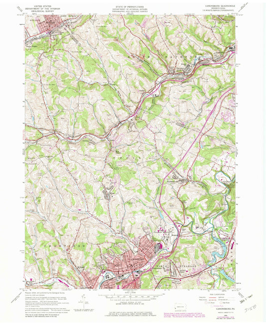 Classic USGS Canonsburg Pennsylvania 7.5'x7.5' Topo Map Image