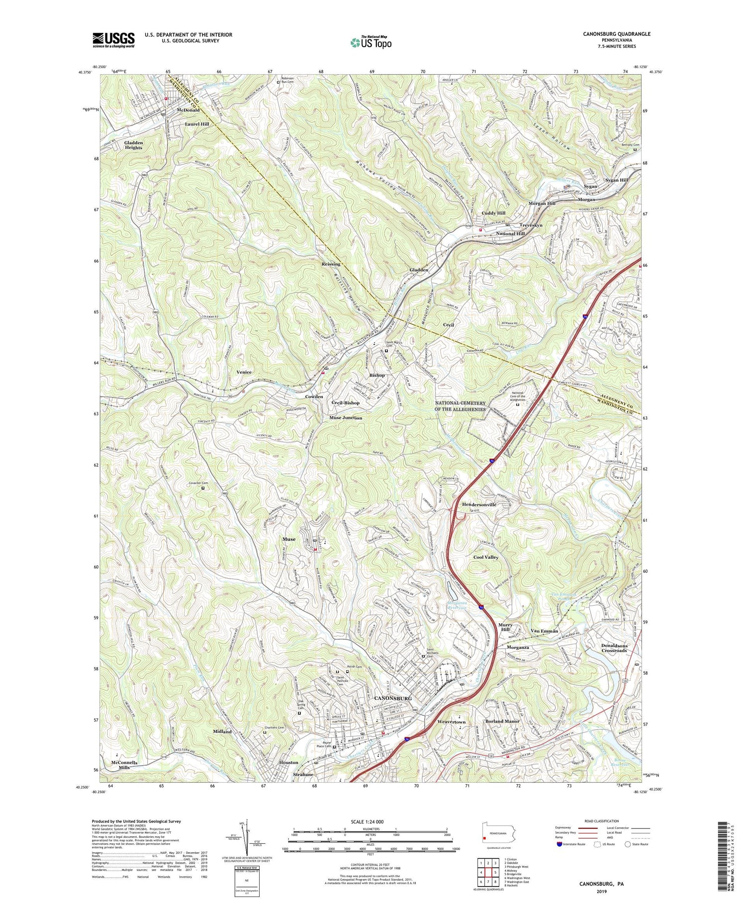 Canonsburg Pennsylvania US Topo Map Image