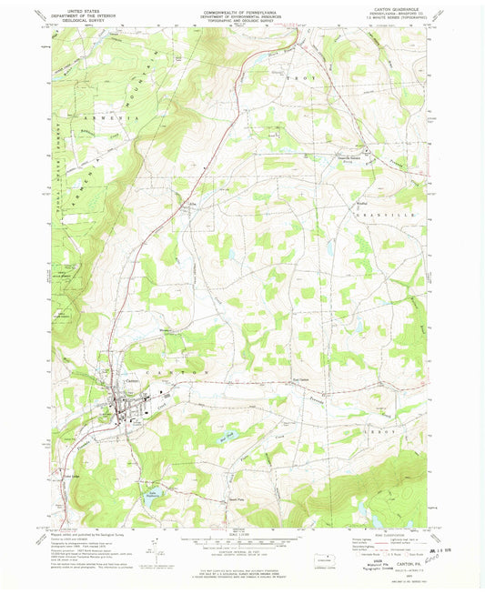 Classic USGS Canton Pennsylvania 7.5'x7.5' Topo Map Image