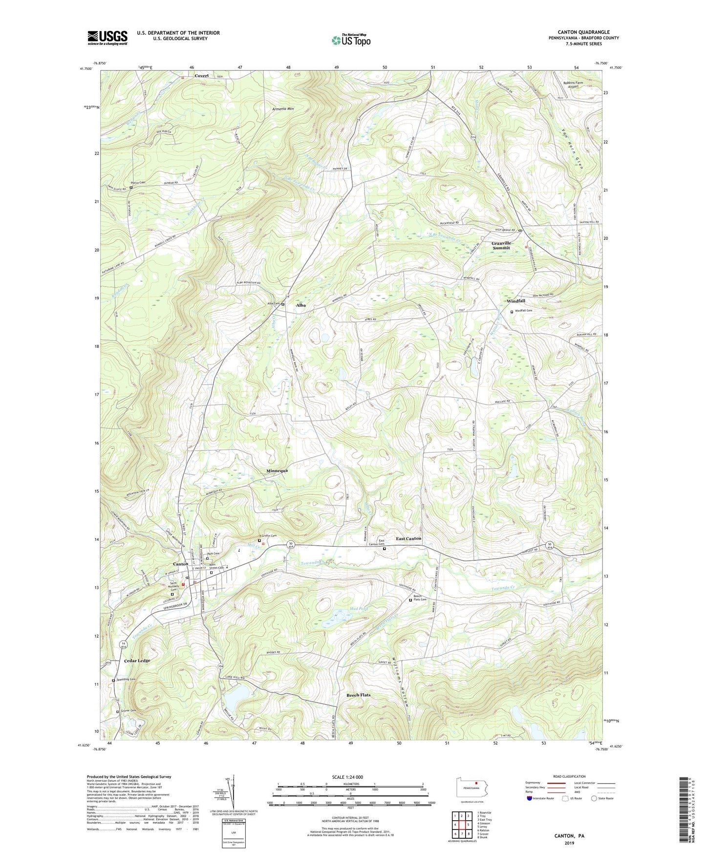 Canton Pennsylvania US Topo Map Image