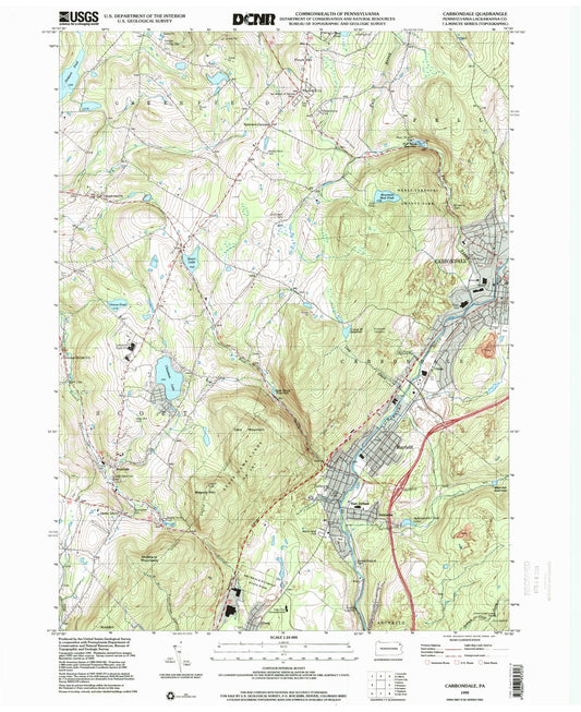 Classic USGS Carbondale Pennsylvania 7.5'x7.5' Topo Map Image