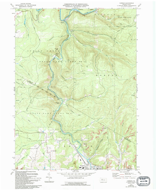 Classic USGS Carman Pennsylvania 7.5'x7.5' Topo Map Image