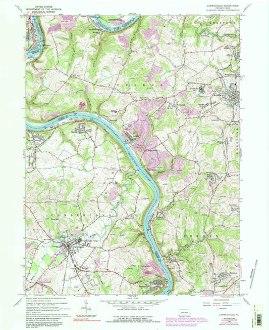 Classic USGS Carmichaels Pennsylvania 7.5'x7.5' Topo Map Image