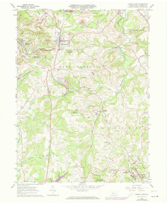 Classic USGS Carrolltown Pennsylvania 7.5'x7.5' Topo Map Image