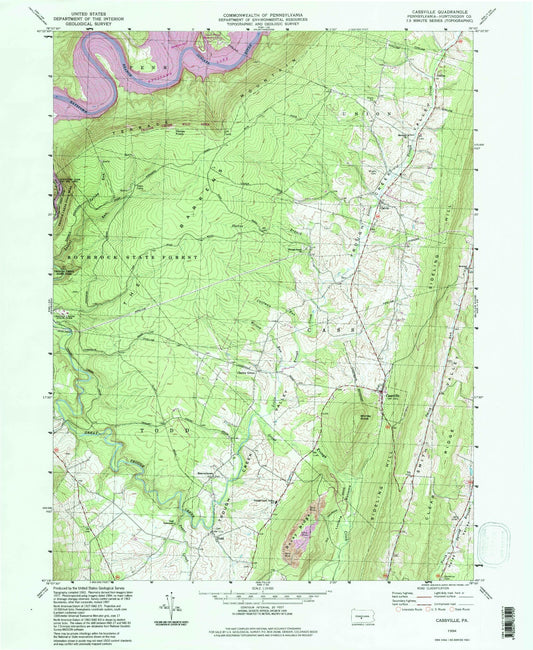 Classic USGS Cassville Pennsylvania 7.5'x7.5' Topo Map Image