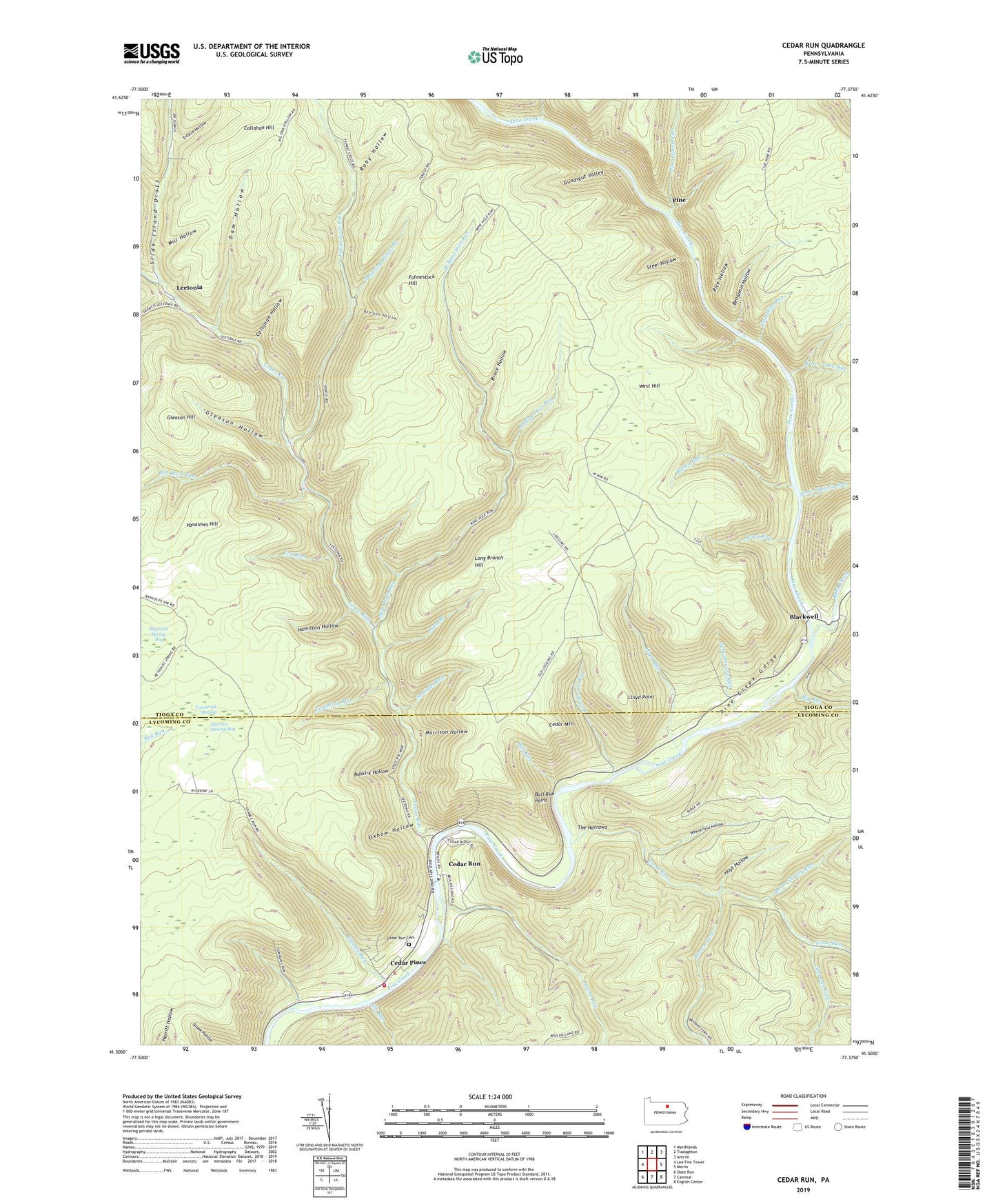 Cedar Run Pennsylvania US Topo Map Image