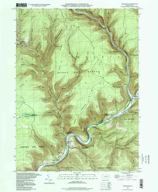Classic USGS Cedar Run Pennsylvania 7.5'x7.5' Topo Map Image
