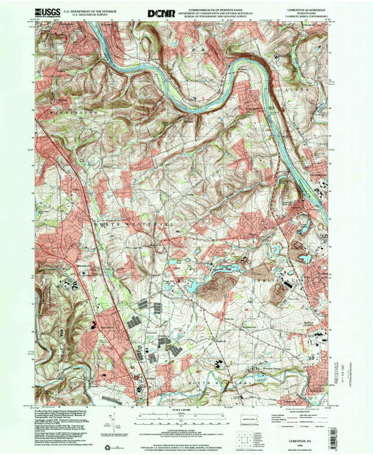 Classic USGS Cementon Pennsylvania 7.5'x7.5' Topo Map Image