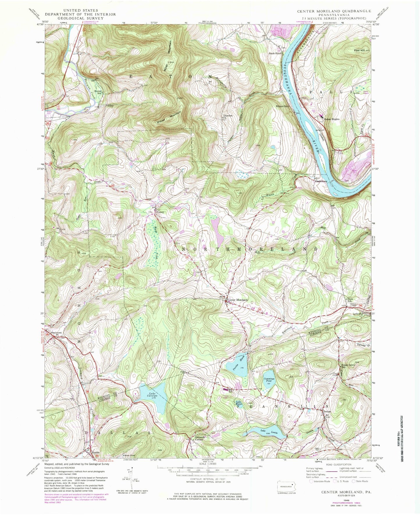 Classic USGS Center Moreland Pennsylvania 7.5'x7.5' Topo Map Image