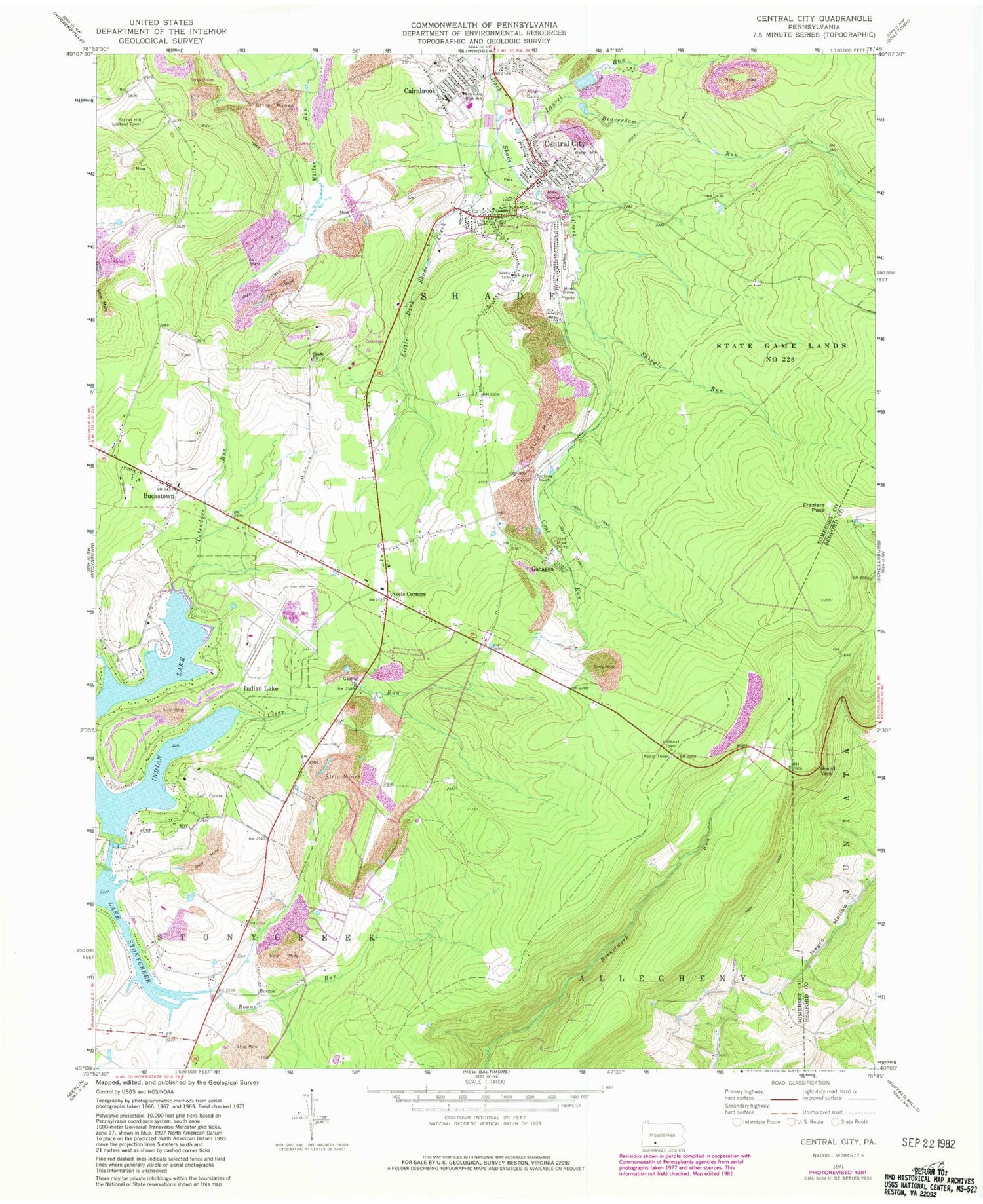 Classic USGS Central City Pennsylvania 7.5'x7.5' Topo Map Image