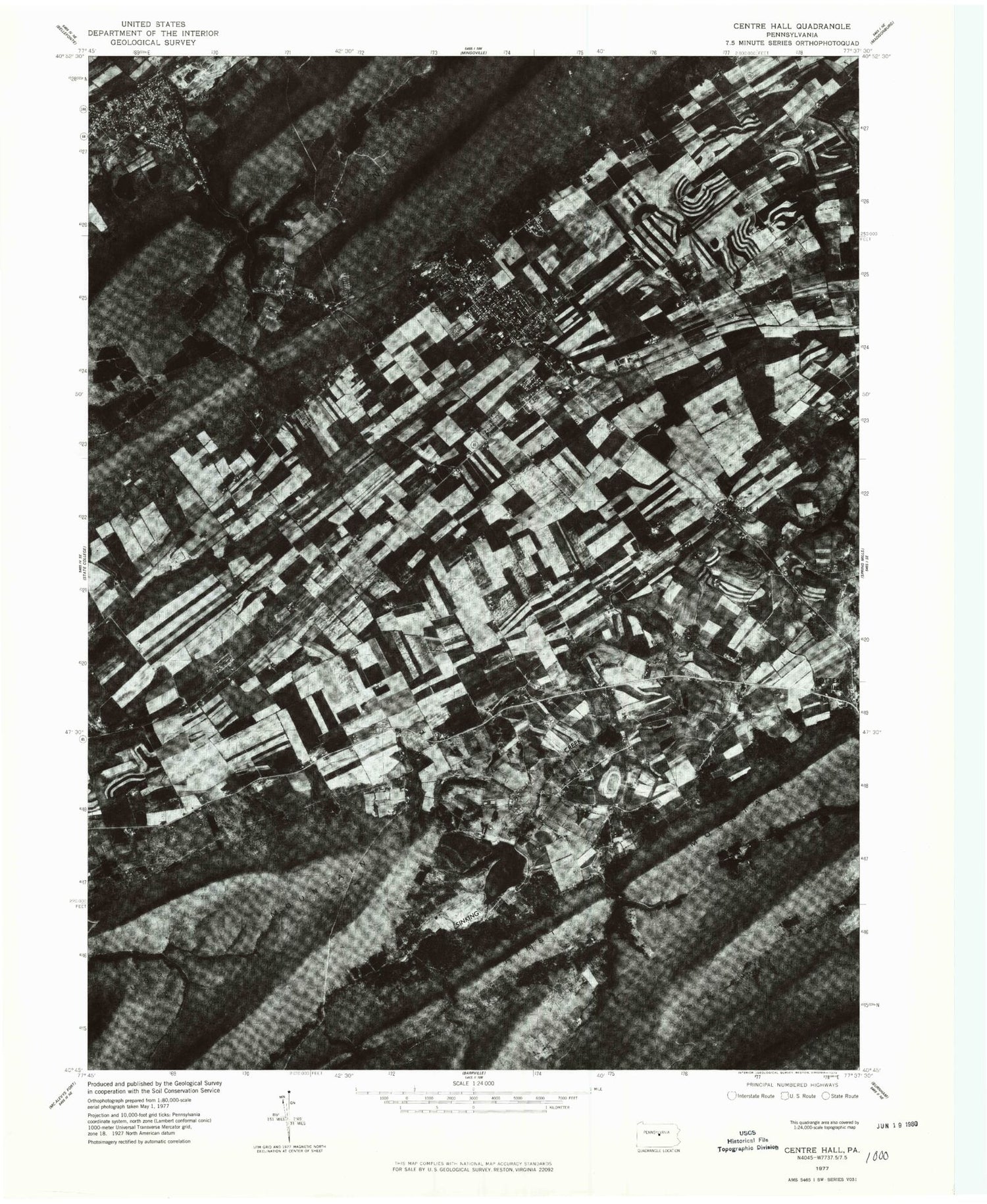 Classic USGS Centre Hall Pennsylvania 7.5'x7.5' Topo Map Image