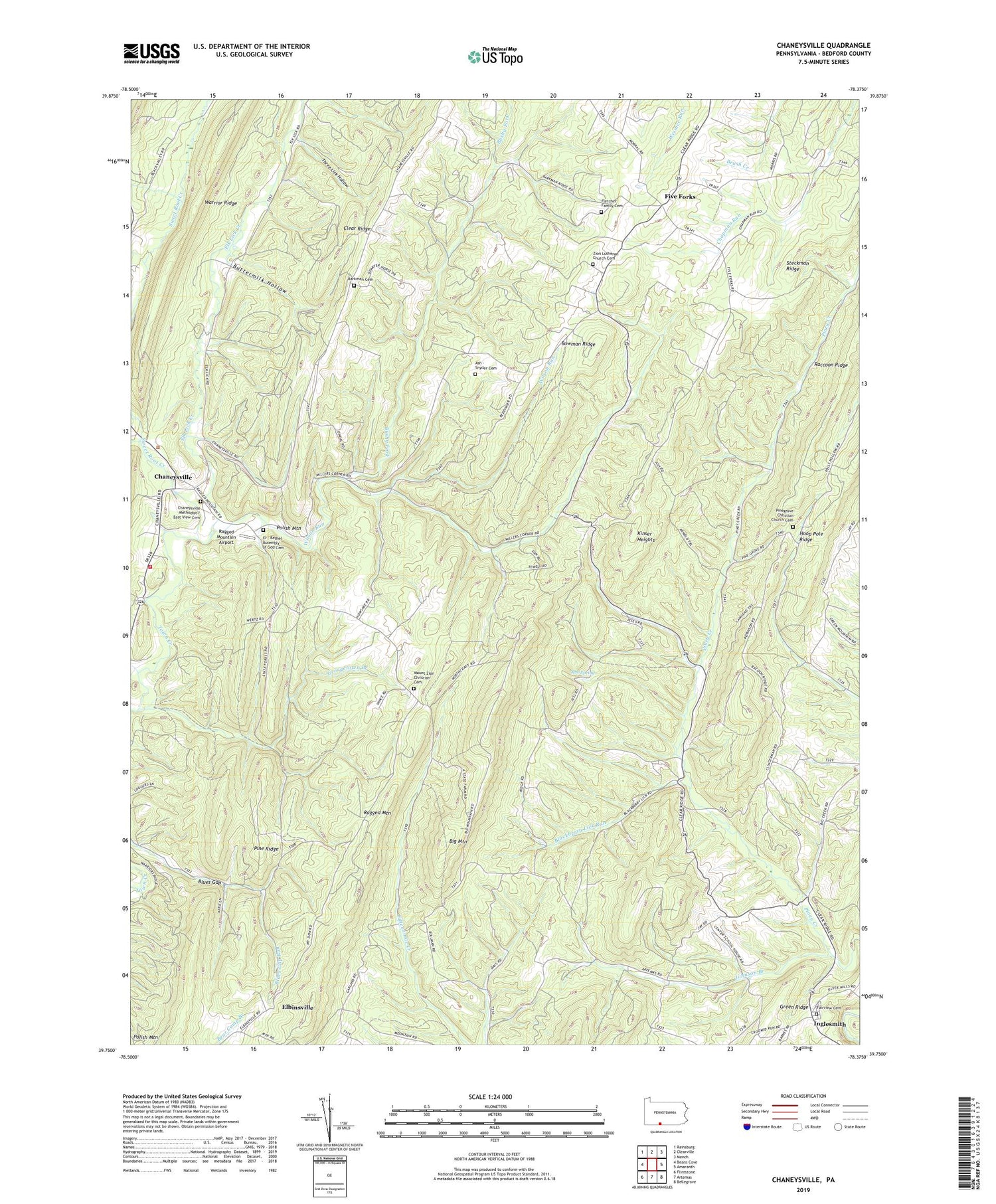 Chaneysville Pennsylvania US Topo Map Image