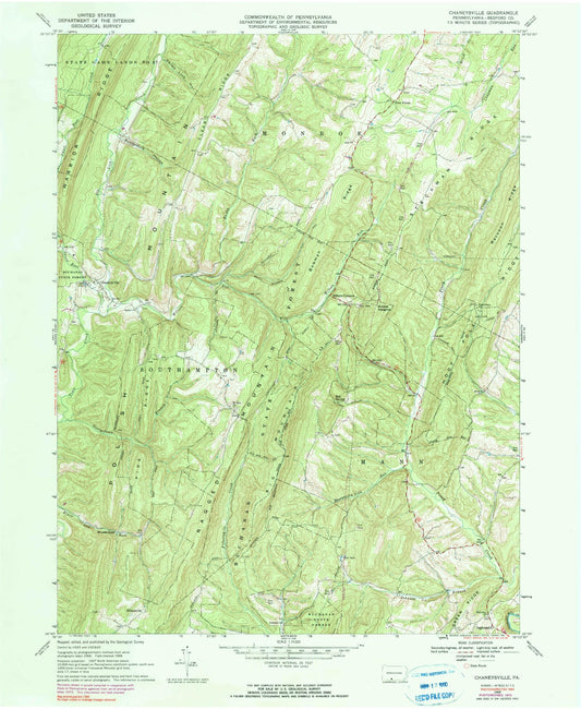 Classic USGS Chaneysville Pennsylvania 7.5'x7.5' Topo Map Image