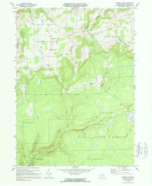Classic USGS Cherry Flats Pennsylvania 7.5'x7.5' Topo Map Image