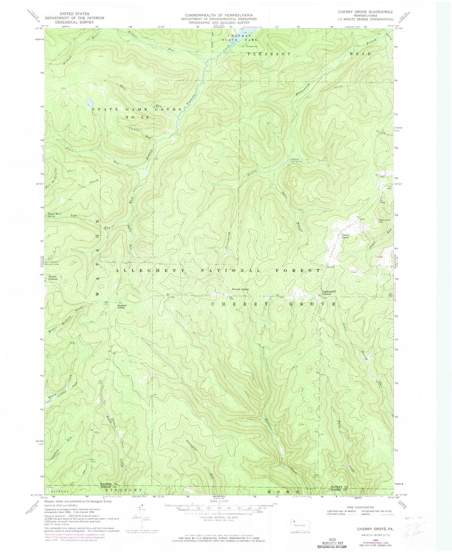 Classic USGS Cherry Grove Pennsylvania 7.5'x7.5' Topo Map Image