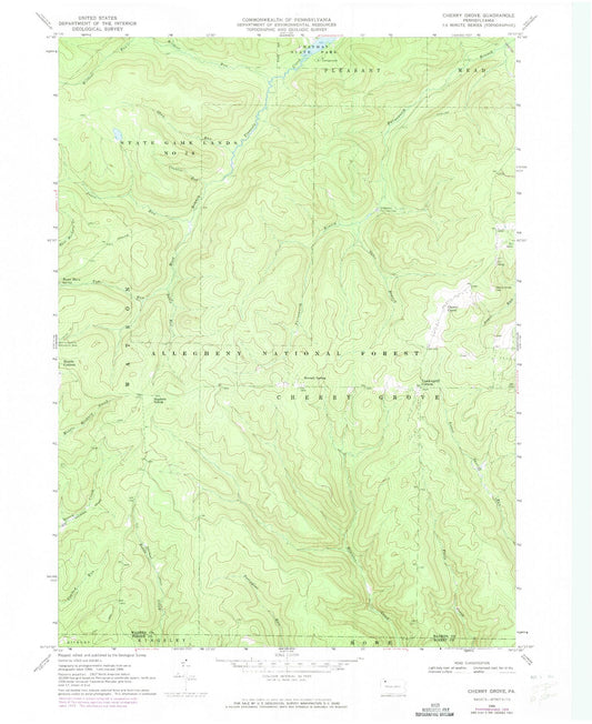 Classic USGS Cherry Grove Pennsylvania 7.5'x7.5' Topo Map Image