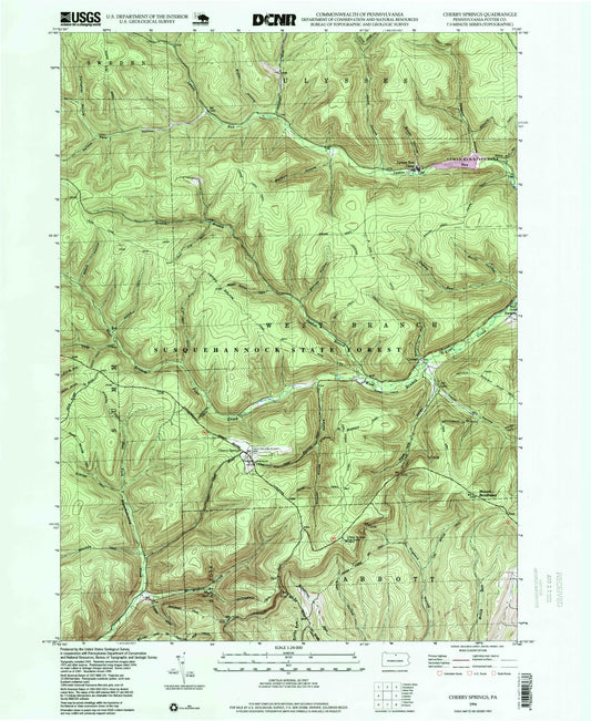 Classic USGS Cherry Springs Pennsylvania 7.5'x7.5' Topo Map Image