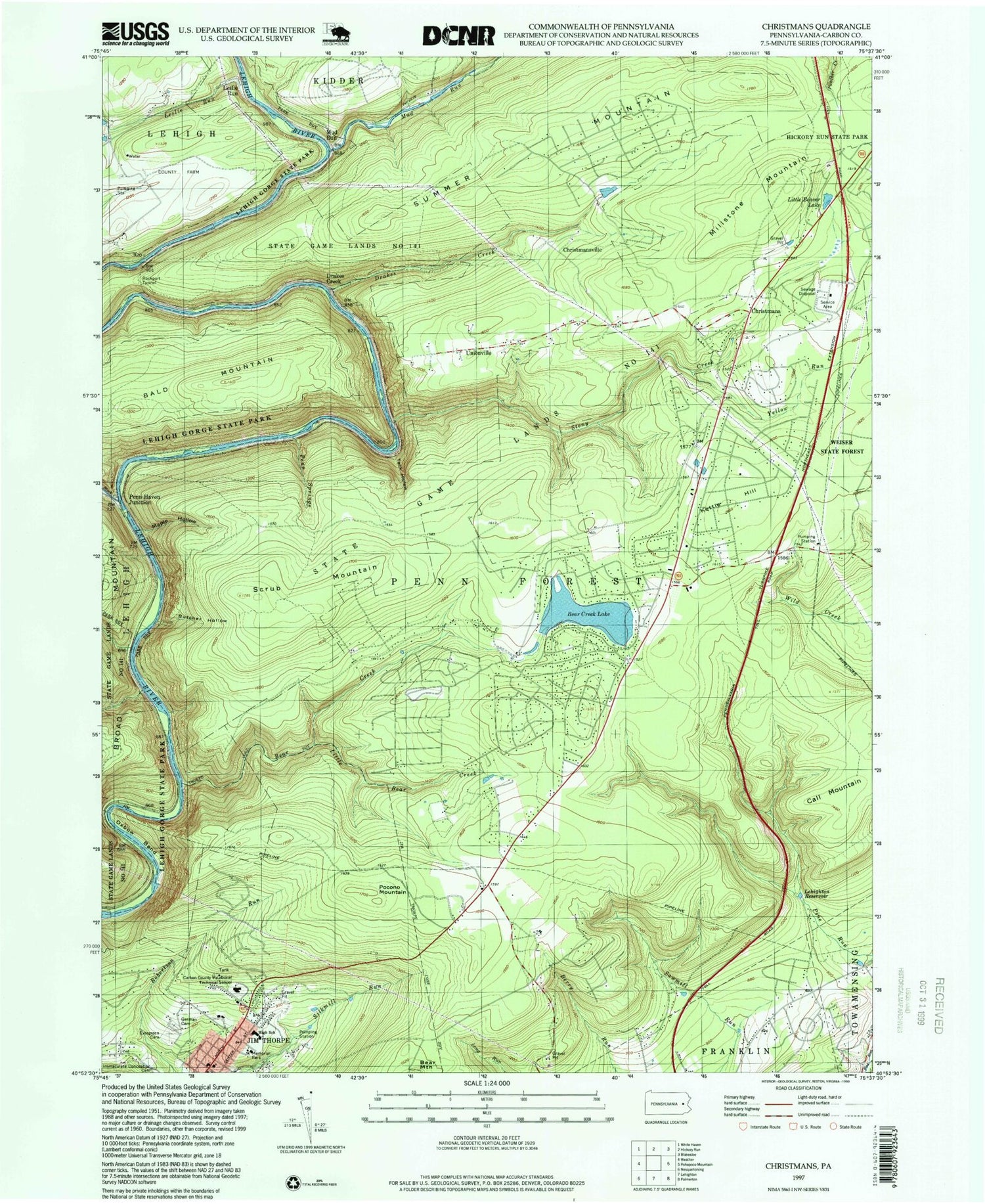 Classic USGS Christmans Pennsylvania 7.5'x7.5' Topo Map Image
