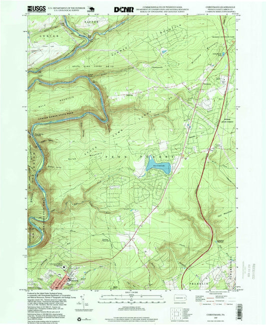 Classic USGS Christmans Pennsylvania 7.5'x7.5' Topo Map Image