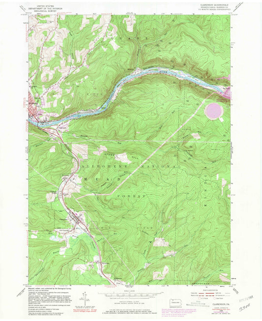 Classic USGS Clarendon Pennsylvania 7.5'x7.5' Topo Map Image