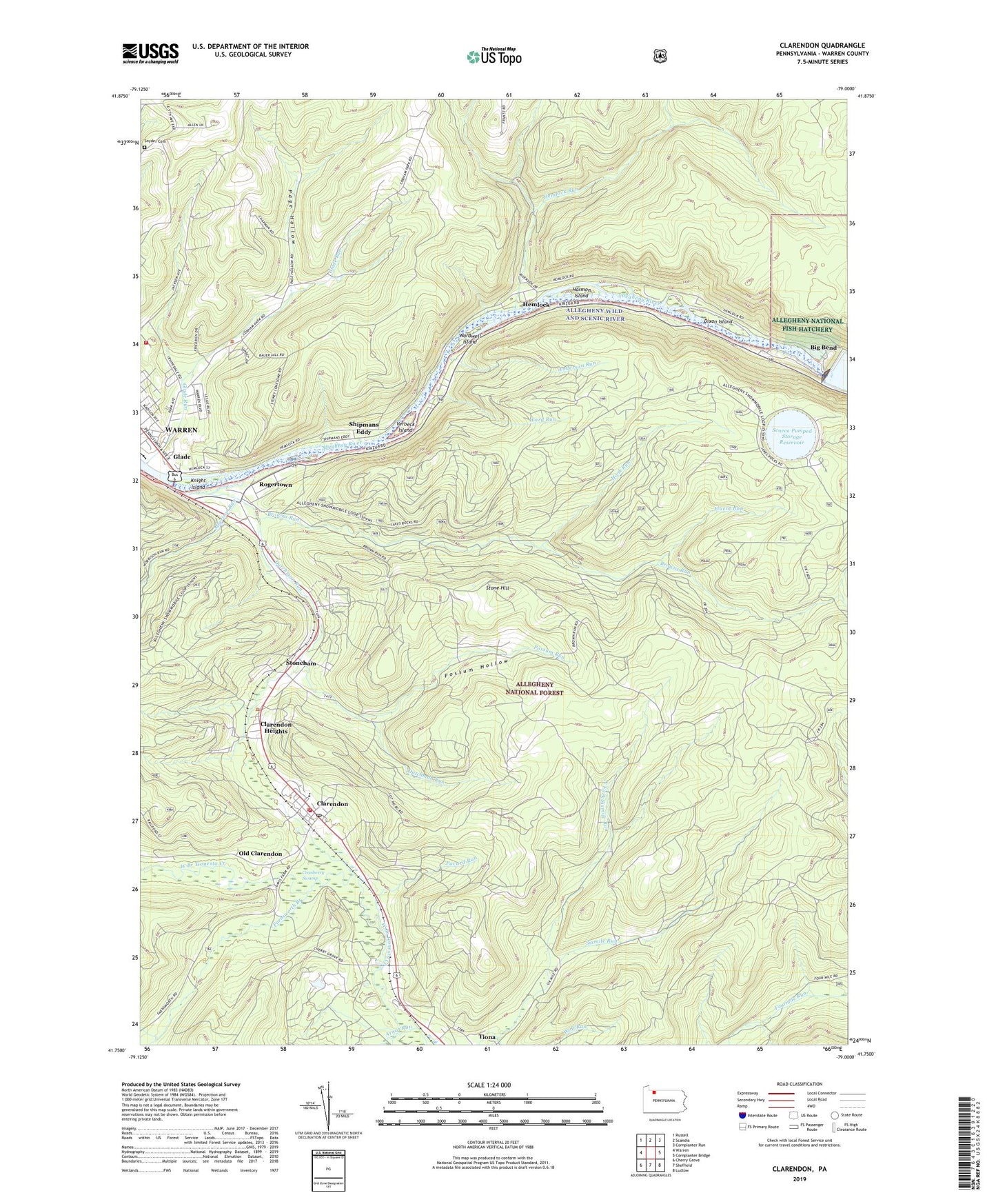 Clarendon Pennsylvania US Topo Map Image
