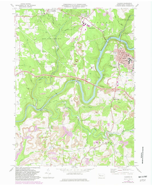 Classic USGS Clarion Pennsylvania 7.5'x7.5' Topo Map Image