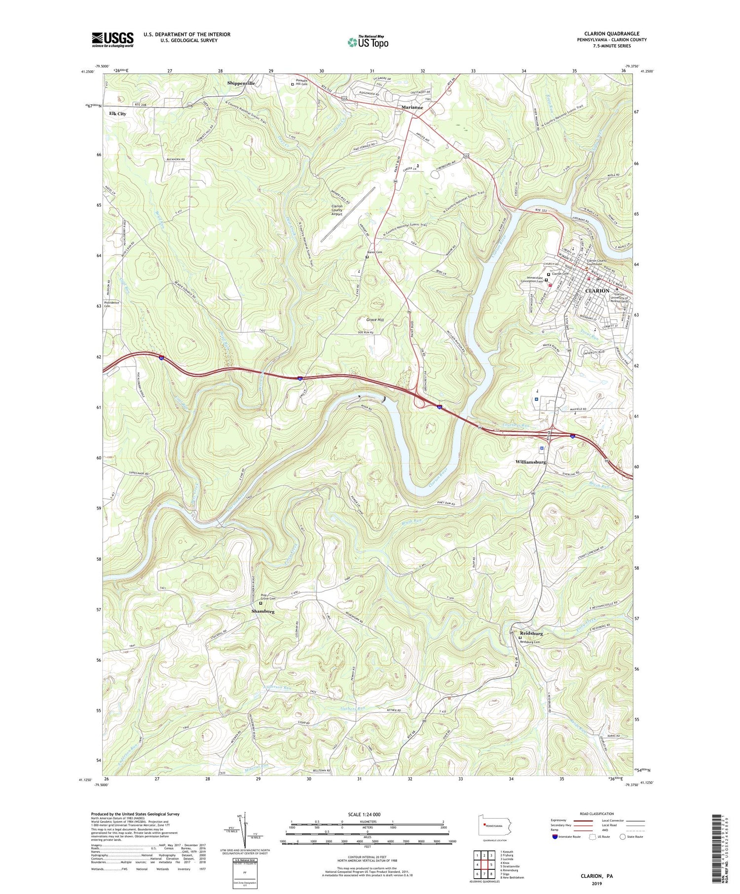 Clarion Pennsylvania US Topo Map Image