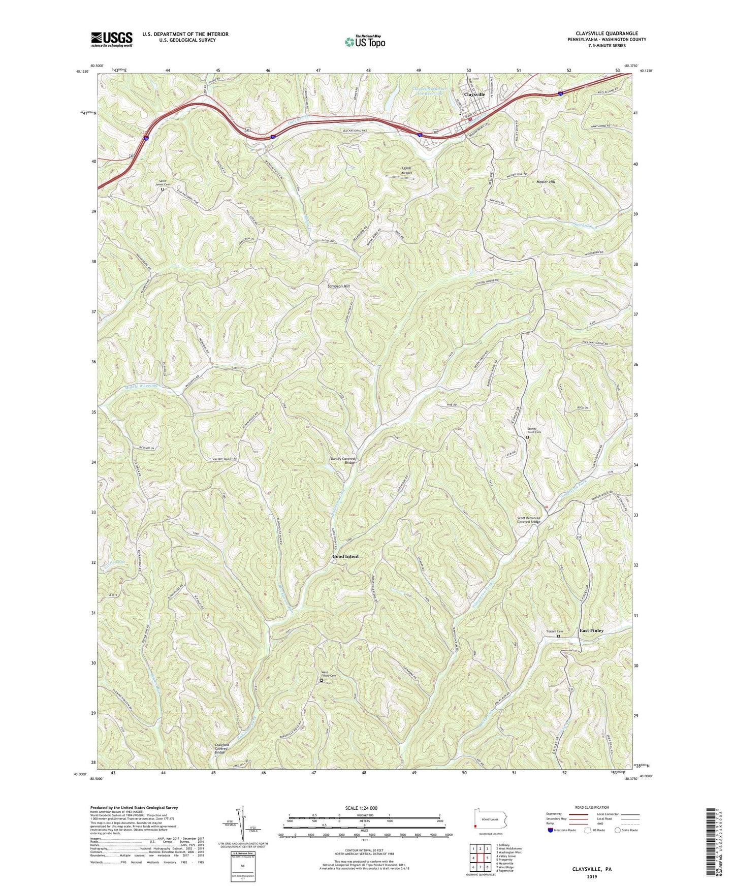 Claysville Pennsylvania US Topo Map Image