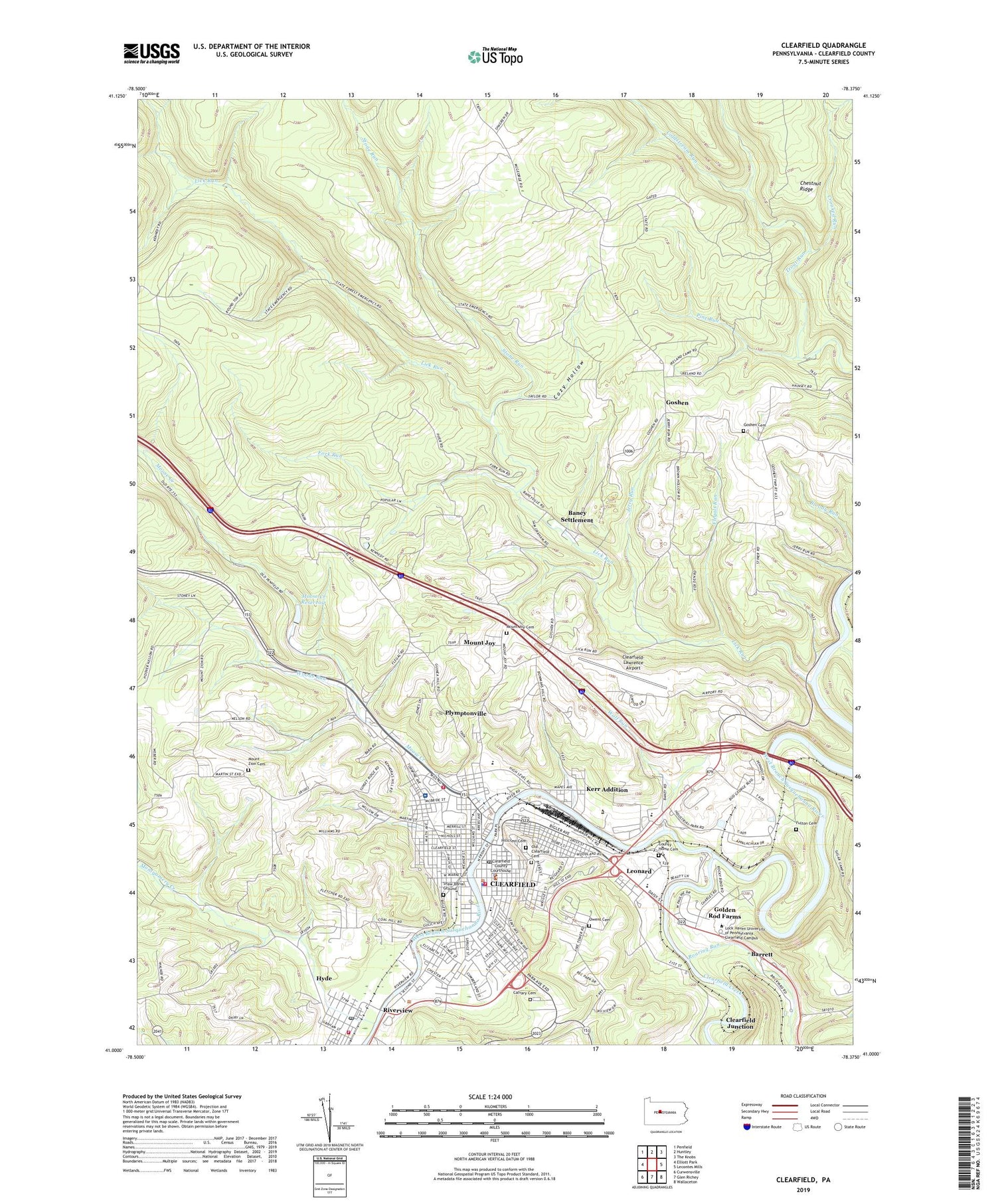 Clearfield Pennsylvania US Topo Map Image