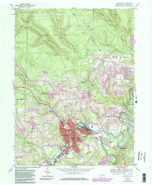 Classic USGS Clearfield Pennsylvania 7.5'x7.5' Topo Map Image