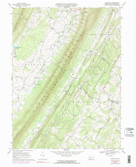 Classic USGS Clearville Pennsylvania 7.5'x7.5' Topo Map Image